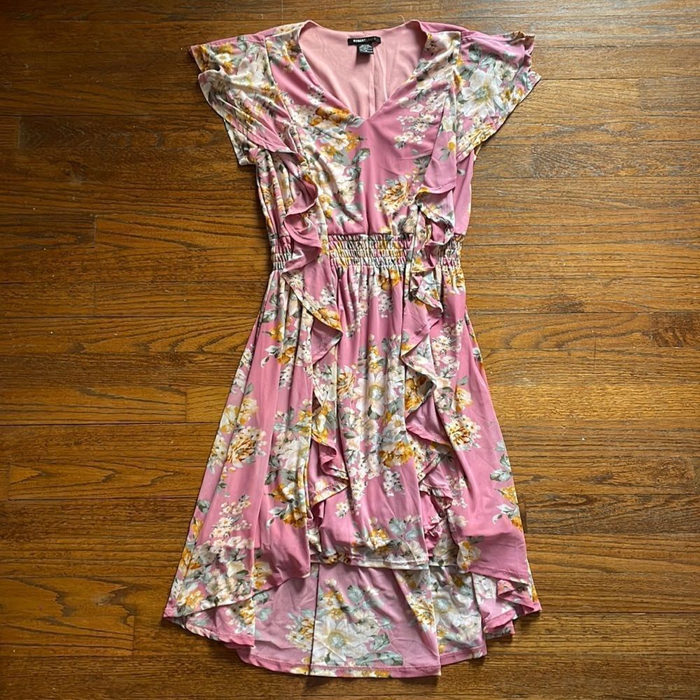 Robert Louis Pink Floral Ruffle High-Low Dress